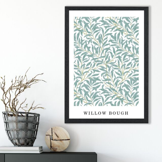 ARTZE Vintage William Morris Green & Yellow Willow Pattern Art Print / Black Frame / SIZE: A2 - image 1