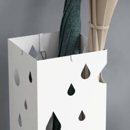 HOMCOM Metal Umbrella Stand, Square Umbrella Basket with 4 Hooks Drip Tray White - thumbnail 8