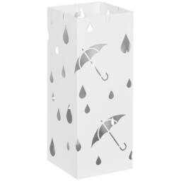 HOMCOM Metal Umbrella Stand, Square Umbrella Basket with 4 Hooks Drip Tray White - thumbnail 2
