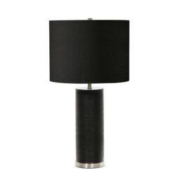 Loops Table Lamp Ribbed Black Resin Base Black Faux Linen Shade Black LED E27 60W - thumbnail 1
