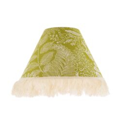 Happy Homewares Olive Green Jacquard Linen Floral Coolie Lamp Shade with White Tassels - Size: 12 inches