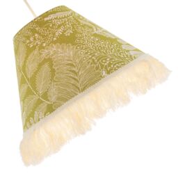 Happy Homewares Olive Green Jacquard Linen Floral Coolie Lamp Shade with White Tassels - Size: 12 inches - thumbnail 3