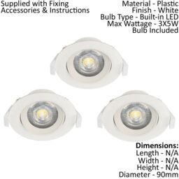 Loops 3 PACK Flush Adjustable Ceiling Downlight White Plastic 5W Built in LED - thumbnail 2