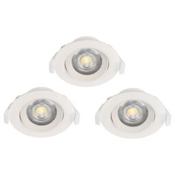 Loops 3 PACK Flush Adjustable Ceiling Downlight White Plastic 5W Built in LED - thumbnail 1