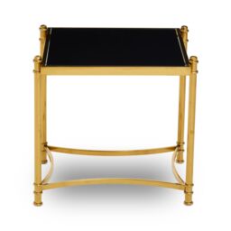 Orsina Modern Black & Gold Side Table, Stylish Gold Finished Stainless Steel Bedside Table, Elegant Black Topped Glass Table