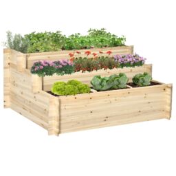 OUTSUNNY 3 Tier Raised Garden Bed Planter Box with 9 Grids & Non-woven Fabric in Natural - thumbnail 2