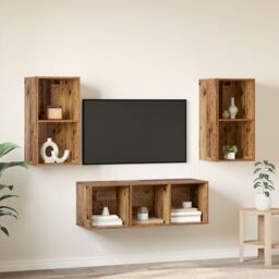 Berkfield Home TV Cabinet Set 3 pcs Old wood 37 x 37 x 107 cm Engineered wood in Brown - thumbnail 4