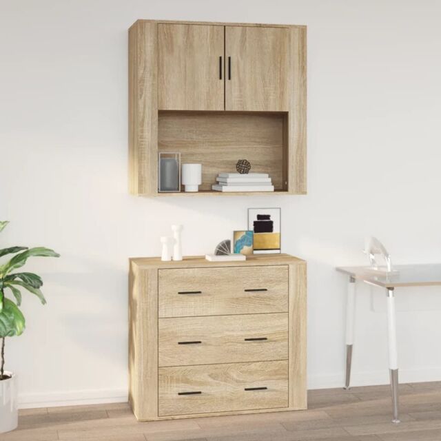 Berkfield Home Wall Cabinet Sonoma Oak 80x33x80 cm Engineered Wood in Beige - Size: 80 x 33 x 80 cm - image 1