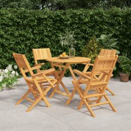 Berkfield Home Beautiful 5 Piece Garden Dining Set Solid Wood Teak in Brown - thumbnail 2