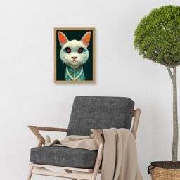 Artery8 Nihonga Kimono Cat Japan Illustration Artwork Framed Wall Art Print A4 in Light Oak - thumbnail 2