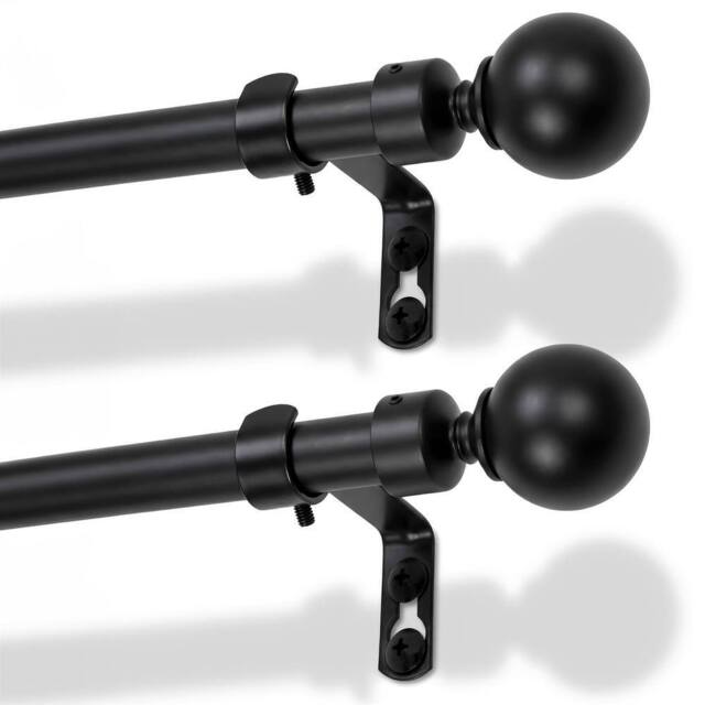 Harbour Housewares Extendable Metal Ball Curtain Poles Kit - 77 to 150cm - Pack of 2 in Black - image 1