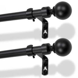 Harbour Housewares Extendable Metal Ball Curtain Poles Kit - 77 to 150cm - Pack of 2 in Black