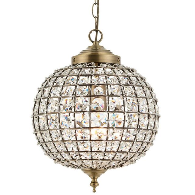 Loops Hanging Ceiling Pendant Light Antique Brass Glass Round Metal Lamp Shade Holder in Clear - image 1