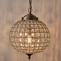 Loops Hanging Ceiling Pendant Light Antique Brass Glass Round Metal Lamp Shade Holder in Clear - thumbnail 3