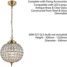 Loops Hanging Ceiling Pendant Light Antique Brass Glass Round Metal Lamp Shade Holder in Clear - thumbnail 2