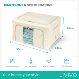 LIVIVO Foldable Storage Bags 3 Pack XL Clear Window Steel Frame in Beige - thumbnail 9