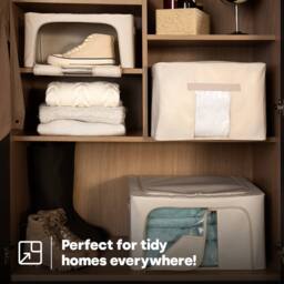 LIVIVO Foldable Storage Bags 3 Pack XL Clear Window Steel Frame in Beige - thumbnail 4