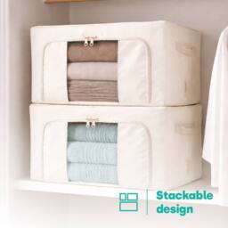 LIVIVO Foldable Storage Bags 3 Pack XL Clear Window Steel Frame in Beige - thumbnail 8