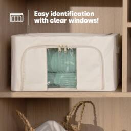 LIVIVO Foldable Storage Bags 3 Pack XL Clear Window Steel Frame in Beige - thumbnail 5