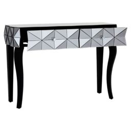 Orsina Luxe Smoke Glass Console Table, Spacious Modern Table, Sleek Console Table With Sturdy Curved Wooden Legs in Silver - thumbnail 6