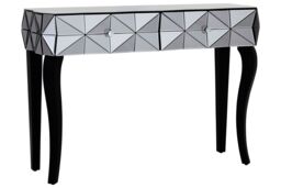Orsina Luxe Smoke Glass Console Table, Spacious Modern Table, Sleek Console Table With Sturdy Curved Wooden Legs in Silver - thumbnail 2