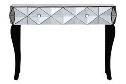 Orsina Luxe Smoke Glass Console Table, Spacious Modern Table, Sleek Console Table With Sturdy Curved Wooden Legs in Silver