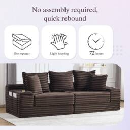 Matteo Corduroy Convertible Sofa Bed with Pockets & Cup Holders - Coffee in Brown - thumbnail 8