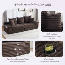 Matteo Corduroy Convertible Sofa Bed with Pockets & Cup Holders - Coffee in Brown - thumbnail 7