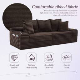 Matteo Corduroy Convertible Sofa Bed with Pockets & Cup Holders - Coffee in Brown - thumbnail 5