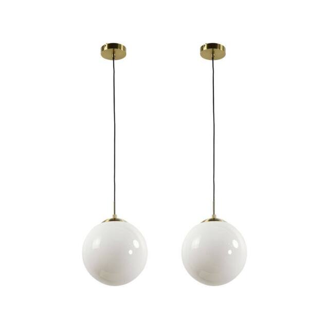First Choice Lighting Set of 2 Grosvenor - Satin Brass Pendant Lights with Glass Globes in Gold - image 1