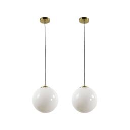 First Choice Lighting Set of 2 Grosvenor - Satin Brass Pendant Lights with Glass Globes in Gold