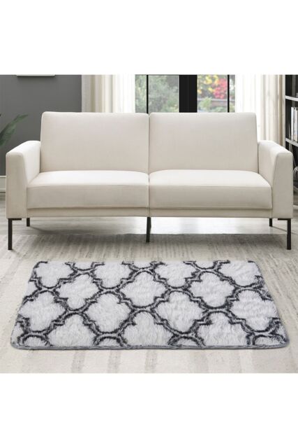 Living and Home 60cm W x 120cm L Soft Fluffy Geometric Pattern Rectangular Non-Slip Area Rug in White - Size: 60 cm x 120 cm - image 1