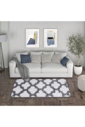 Living and Home 60cm W x 120cm L Soft Fluffy Geometric Pattern Rectangular Non-Slip Area Rug in White - Size: 60 cm x 120 cm - thumbnail 4