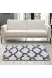 Living and Home 60cm W x 120cm L Soft Fluffy Geometric Pattern Rectangular Non-Slip Area Rug in White - Size: 60 cm x 120 cm - thumbnail 1