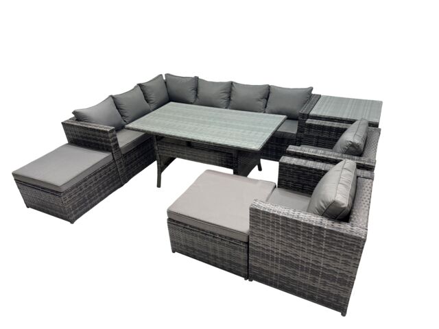 Fimous Outdoor PE Rattan Sofa Set with with 2 Big Stool Side Table in Dark Grey - image 1