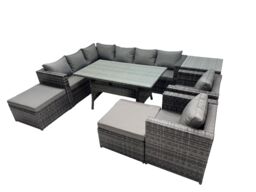 Fimous Outdoor PE Rattan Sofa Set with with 2 Big Stool Side Table in Dark Grey - thumbnail 1