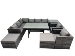 Fimous Outdoor PE Rattan Sofa Set with with 2 Big Stool Side Table in Dark Grey - thumbnail 2