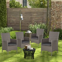 OUTSUNNY 4PC Outdoor Rattan Armchair Wicker Dining Chair Set for Garden in Grey - Size: 4 Pack - thumbnail 1