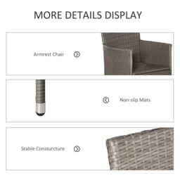 OUTSUNNY 4PC Outdoor Rattan Armchair Wicker Dining Chair Set for Garden in Grey - Size: 4 Pack - thumbnail 6