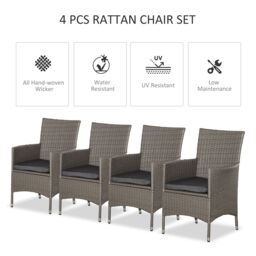 OUTSUNNY 4PC Outdoor Rattan Armchair Wicker Dining Chair Set for Garden in Grey - Size: 4 Pack - thumbnail 4