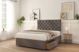 "Sloomy Mayfair Plush Divan Bed Base 2 Drawers Same Side With 26"" Strutted Headboard in Navy - Size: Double" - thumbnail 4