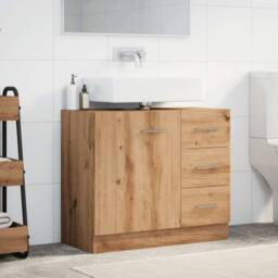 Berkfield Home Sink Cabinet Artisian Oak 63x30x54 cm Engineered Wood in Brown - Size: 63 x 30 x 54 cm - thumbnail 3