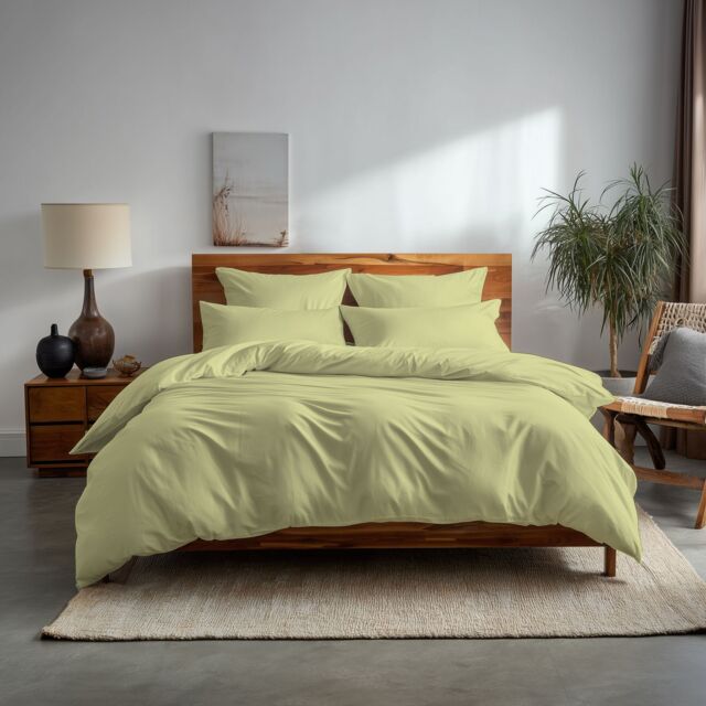 Snug City Plain Dyed Easy Care Polycotton Duvet Cover & Pillowcase/s Set Bed Linen in Lemon - Size: Single - image 1