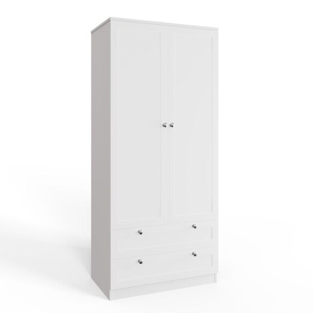 FWStyle White 2 Door Wardrobe With 2 Drawers Panelled Modern Design - image 1