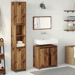 Berkfield Home 3 Piece Bathroom Furniture Set Old Wood Engineered Wood - thumbnail 3