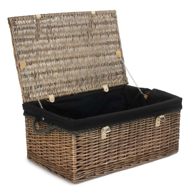 Red Hamper 62cm Antique Wash Picnic Basket Black Cotton Lining - image 1