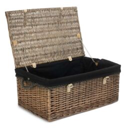 Red Hamper 62cm Antique Wash Picnic Basket Black Cotton Lining - thumbnail 1