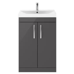 Balterley Millwich Contemporary 2 Door Vanity Basin Unit, Gloss Grey, 600mm in Grey - thumbnail 1