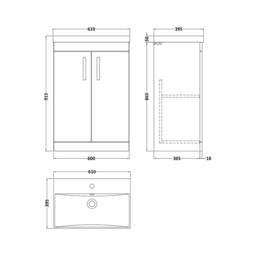 Balterley Millwich Contemporary 2 Door Vanity Basin Unit, Gloss Grey, 600mm in Grey - thumbnail 2