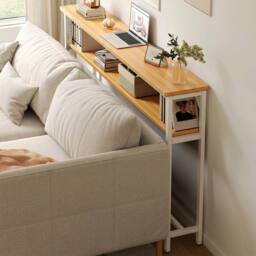 FORGEVIO White-2 Tier-80x20x100cm Wooden Narrow Console Side Table in White - Size: 0.6m2